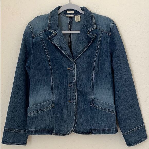 St.John’s Bay Women’s Jacket Denim Jean Stretch Medium Wash Blue Pockets Size L - Picture 1 of 9